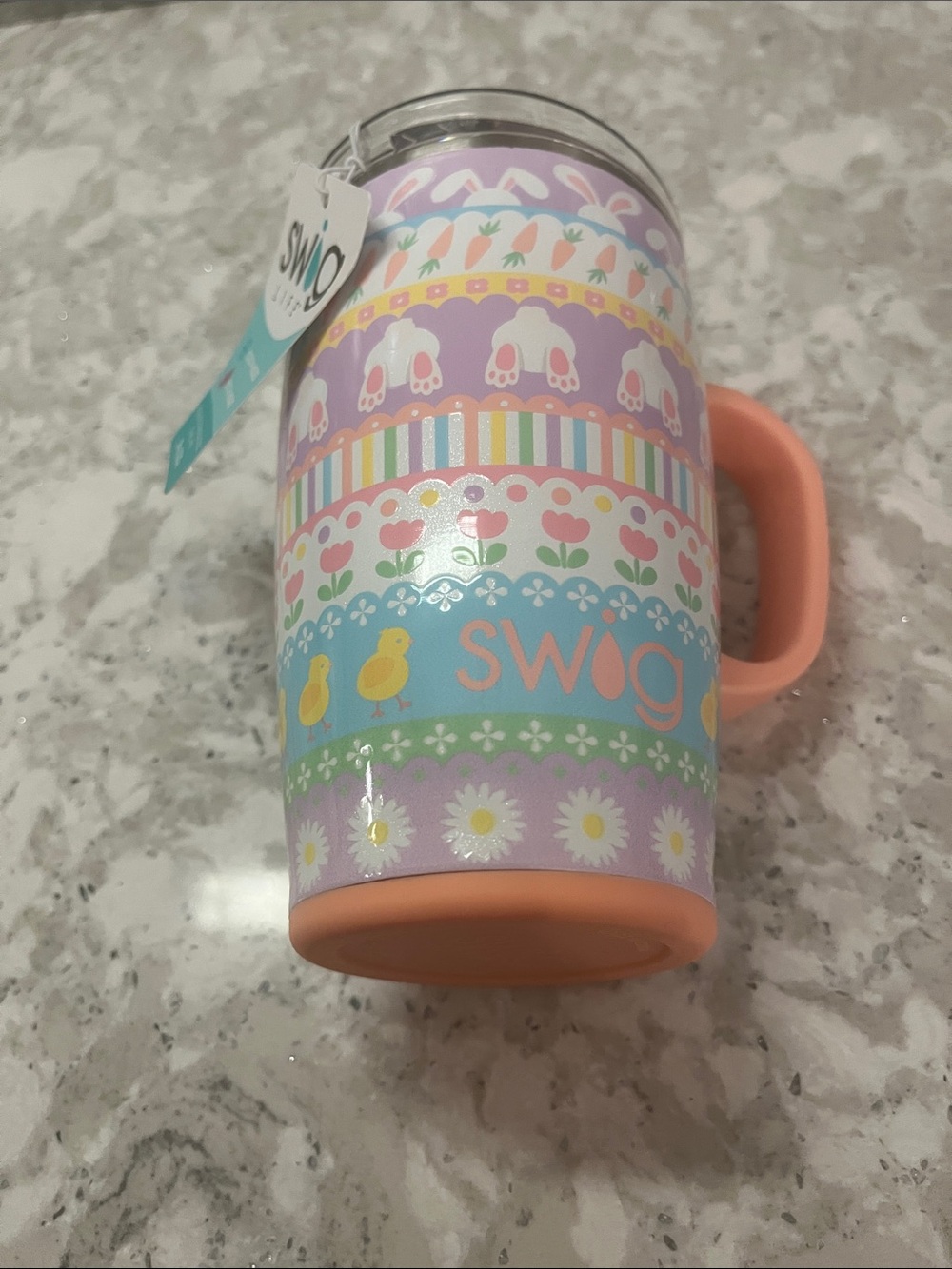 Swig Life Pastel Easter Pattern Insulated Travel Mug - Peach Handle - Picture 4 of 5